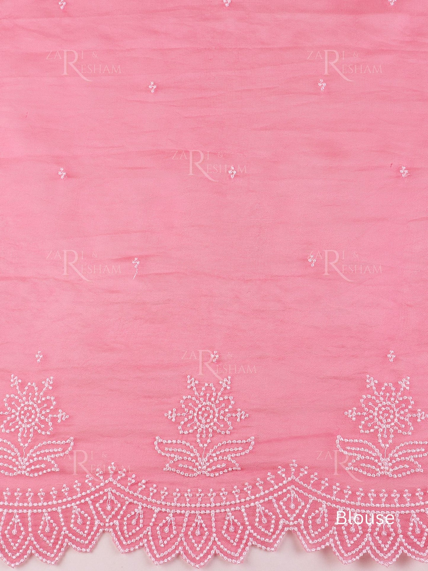 Pure Organza Silk Saree with Pearl Style Scalloped Edging Embroidery Work - Pink