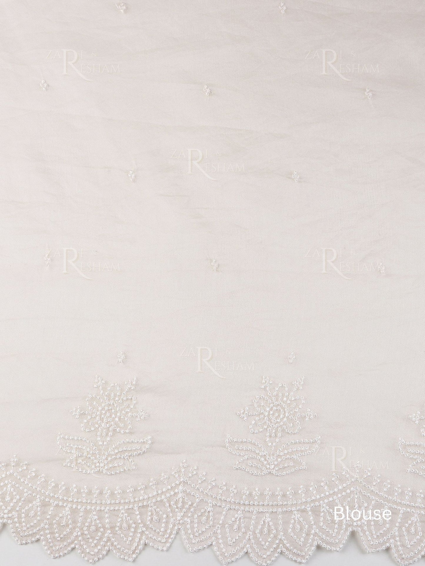 Pure Organza Silk Saree with Pearl Style Scalloped Edging Embroidery Work - Off White