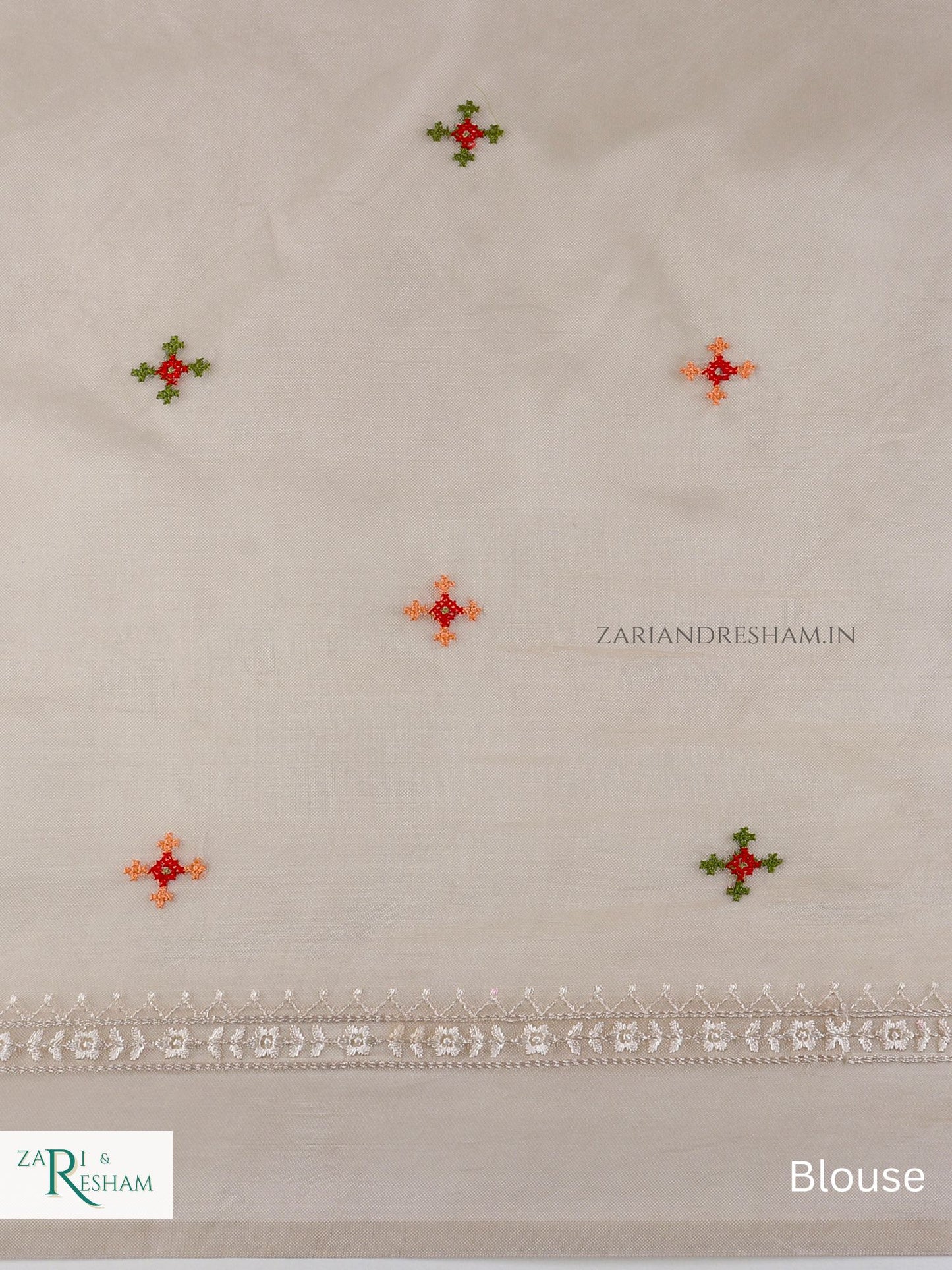 Pure Organza Silk Saree with CrossStitch Border Embroidery Work - Mouse Grey