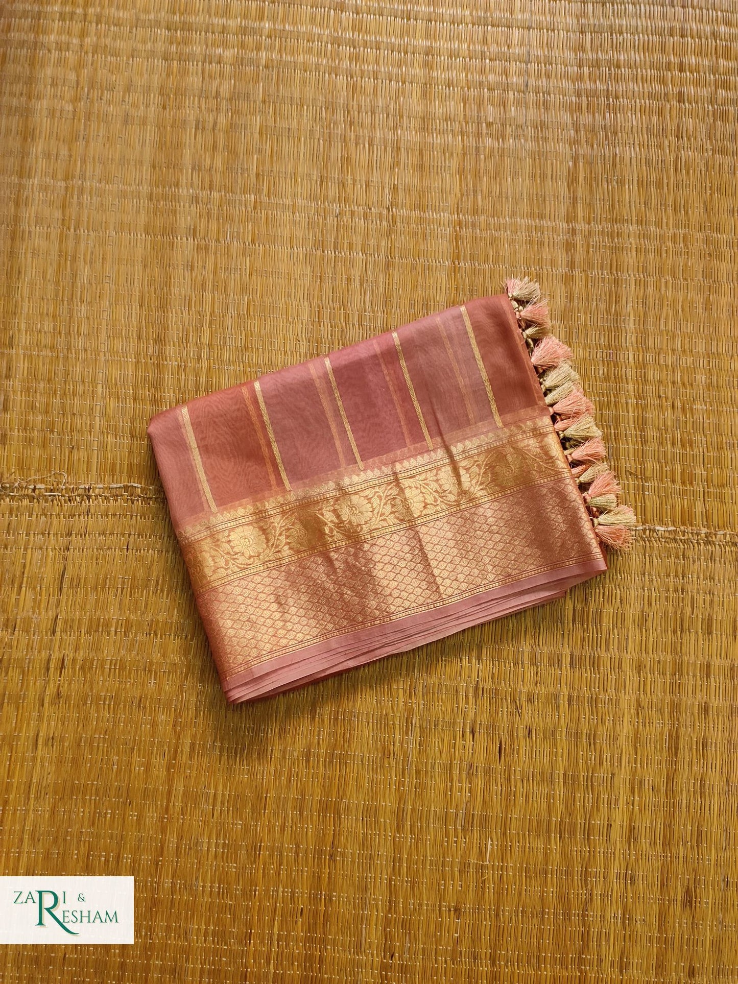 Pure Kora Handloom Silk Saree in Rangkat Dye - Copper