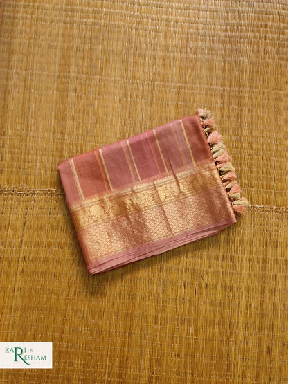 Pure Kora Handloom Silk Saree in Rangkat Dye - Copper