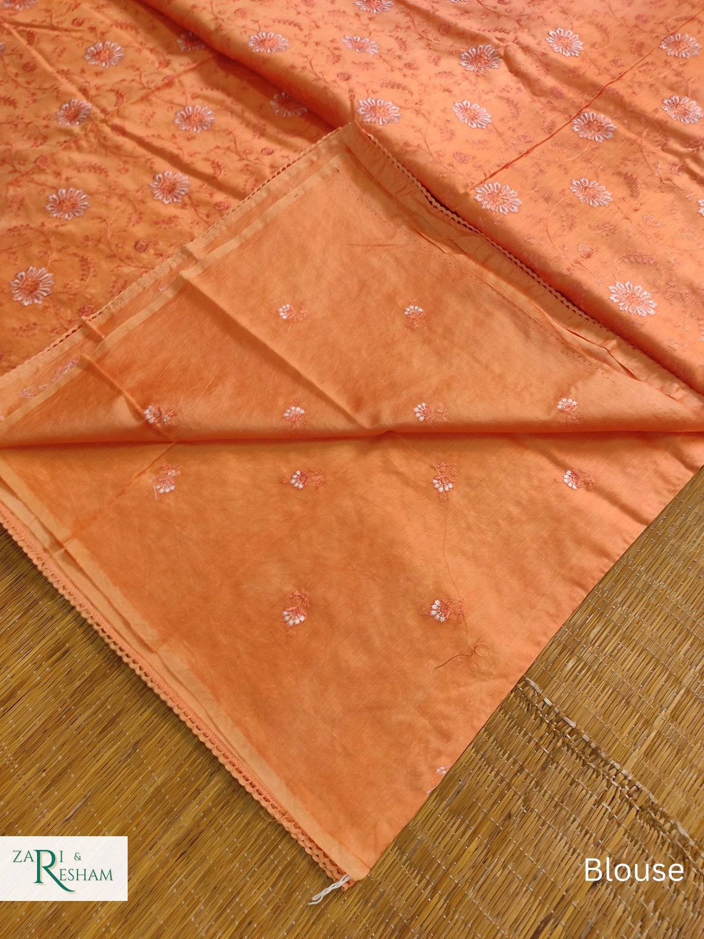 Pure Chanderi Silk Saree with Embroidery Work with Lace - Peach