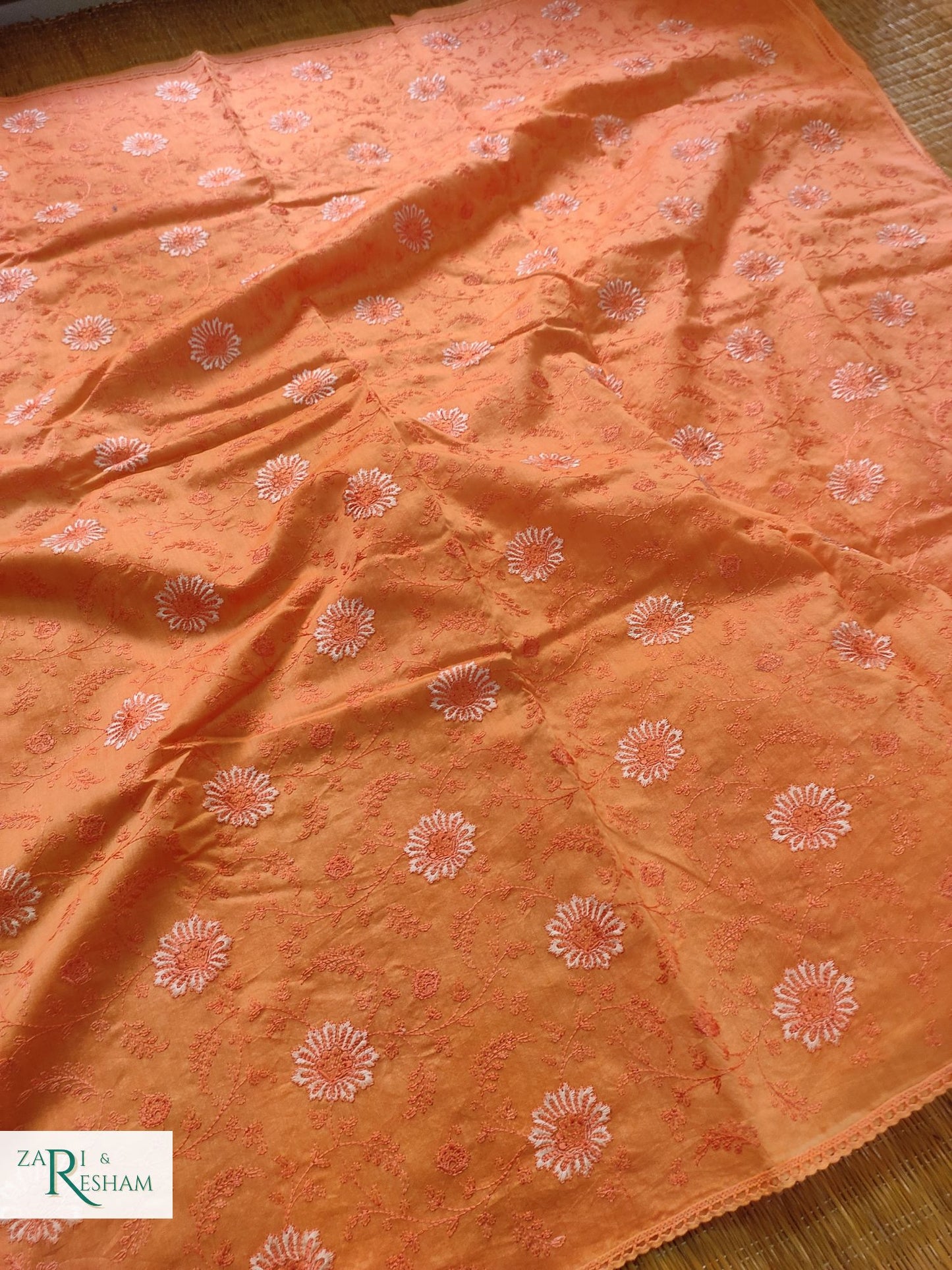 Pure Chanderi Silk Saree with Embroidery Work with Lace - Peach