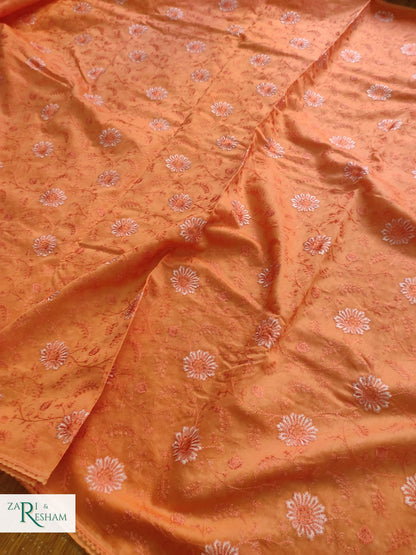 Pure Chanderi Silk Saree with Embroidery Work with Lace - Peach