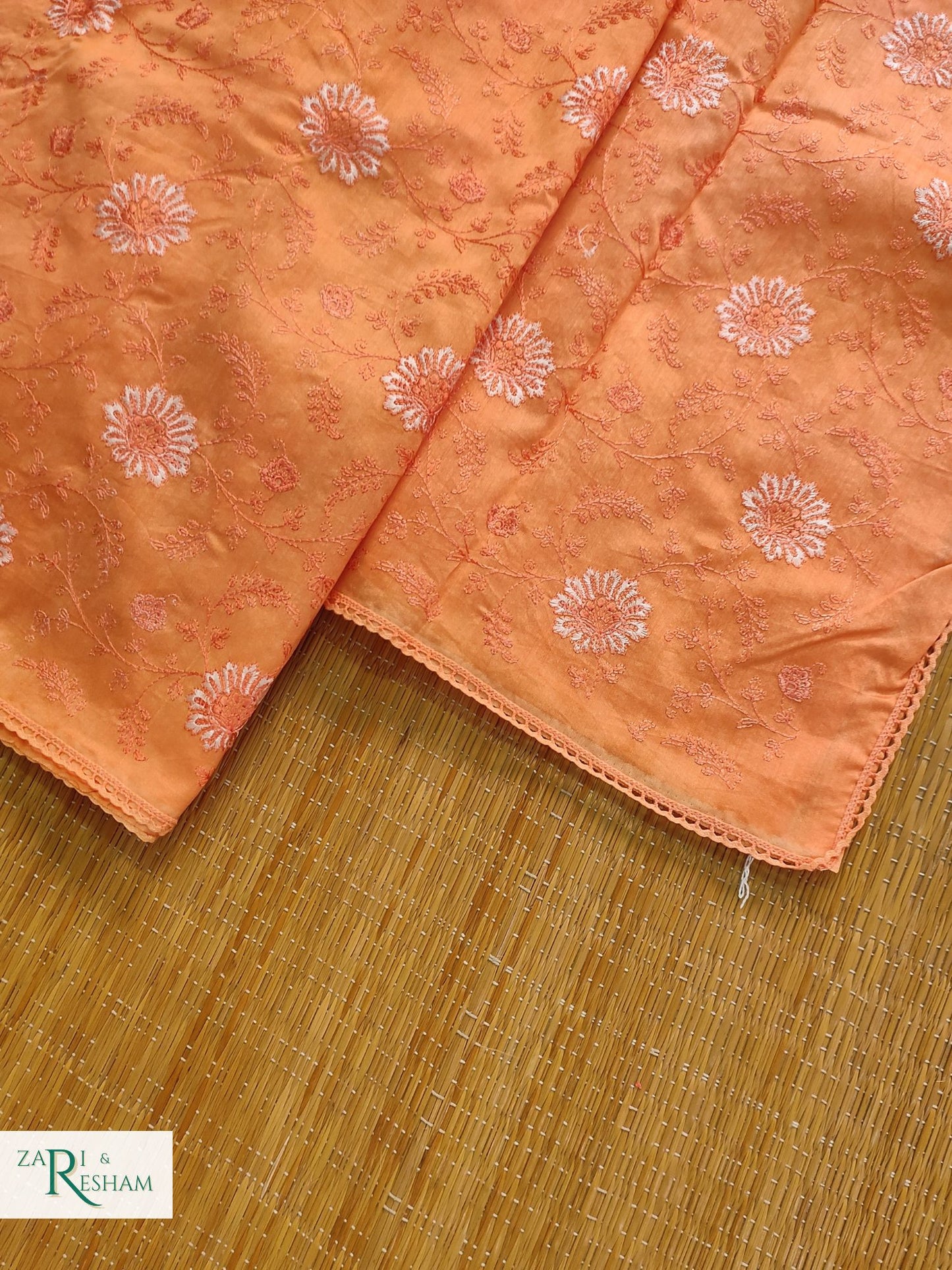 Pure Chanderi Silk Saree with Embroidery Work with Lace - Peach