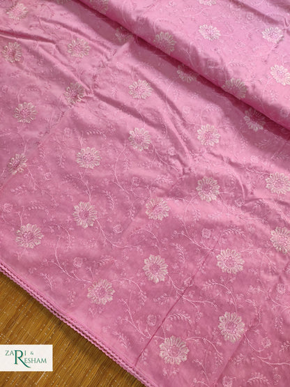 Pure Chanderi Silk Saree with Embroidery Work with Lace - Pink