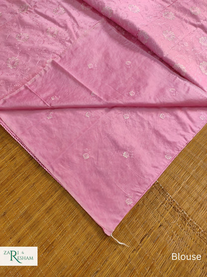 Pure Chanderi Silk Saree with Embroidery Work with Lace - Pink