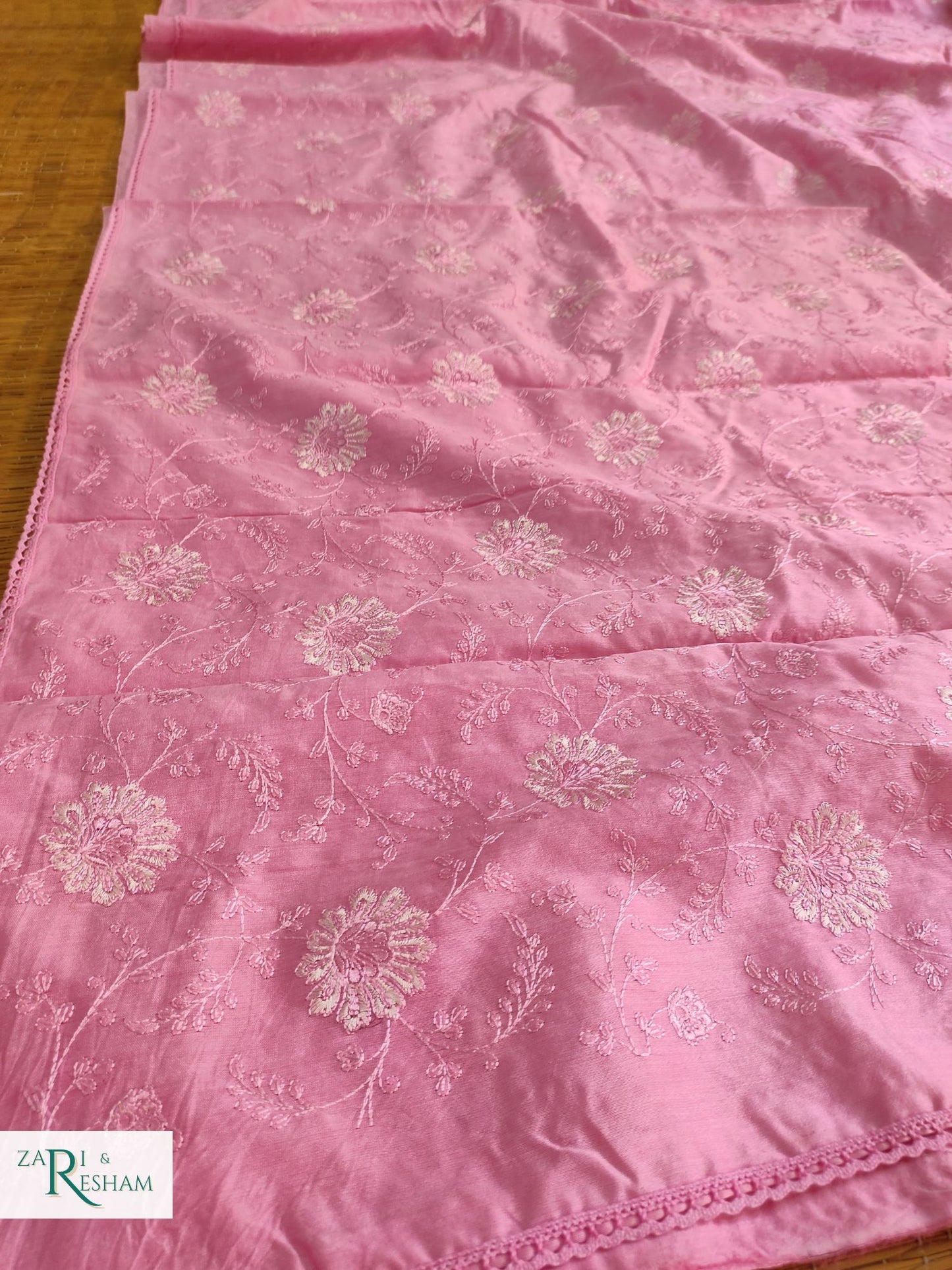 Pure Chanderi Silk Saree with Embroidery Work with Lace - Pink