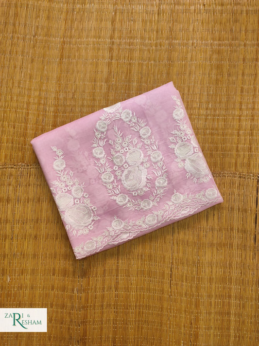 Pure Organza Silk Saree with Buta & Scalloped Edging Embroidery Work - Baby Pink