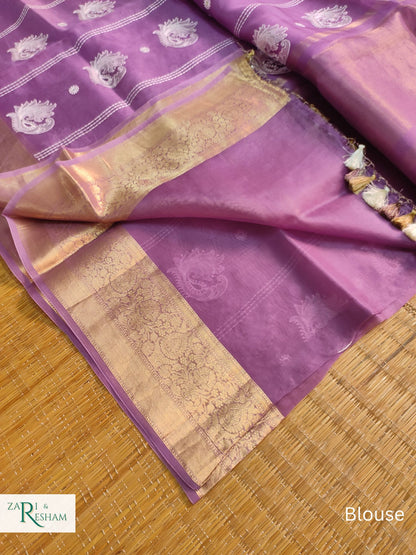 Pure Kora Silk Saree with Banarasi Border & Embroidery Work - Purple