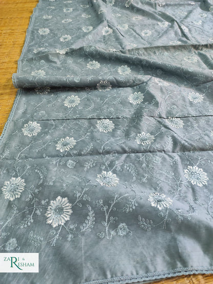 Pure Chanderi Silk Saree with Embroidery Work with Lace - Grey