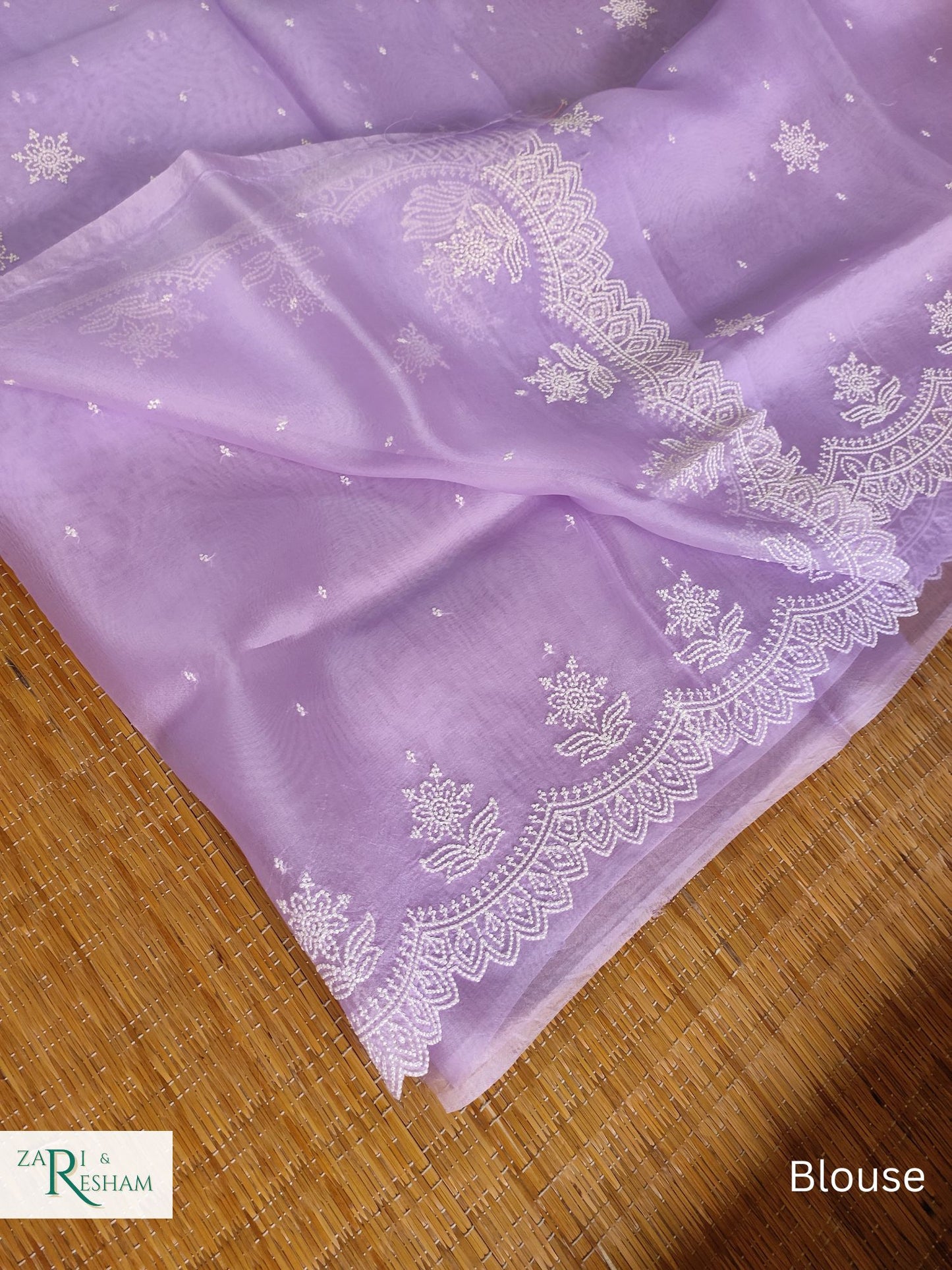 Pure Organza Silk Saree with Pearl Style Scalloped Edging Embroidery Work - Lavender