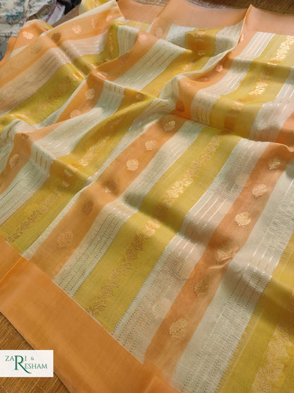 Pure Kora Handloom Kadhuwa Silk Saree with Satin Silk Border in Rangkat Dye - Peach