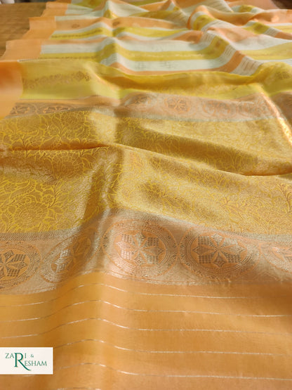 Pure Kora Handloom Kadhuwa Silk Saree with Satin Silk Border in Rangkat Dye - Peach