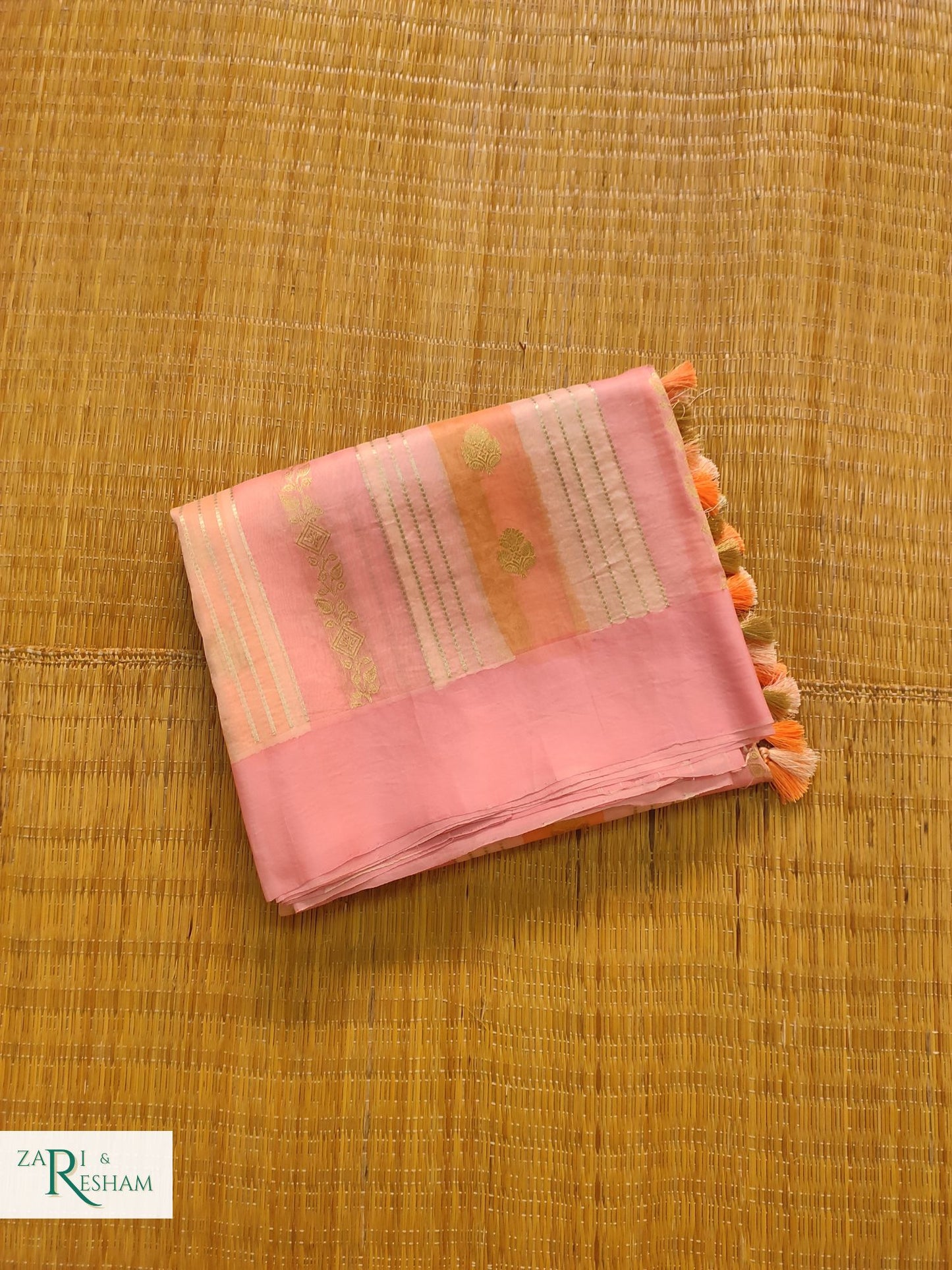 Pure Kora Handloom Kadhuwa Silk Saree with Satin Silk Border in Rangkat Dye - Pink