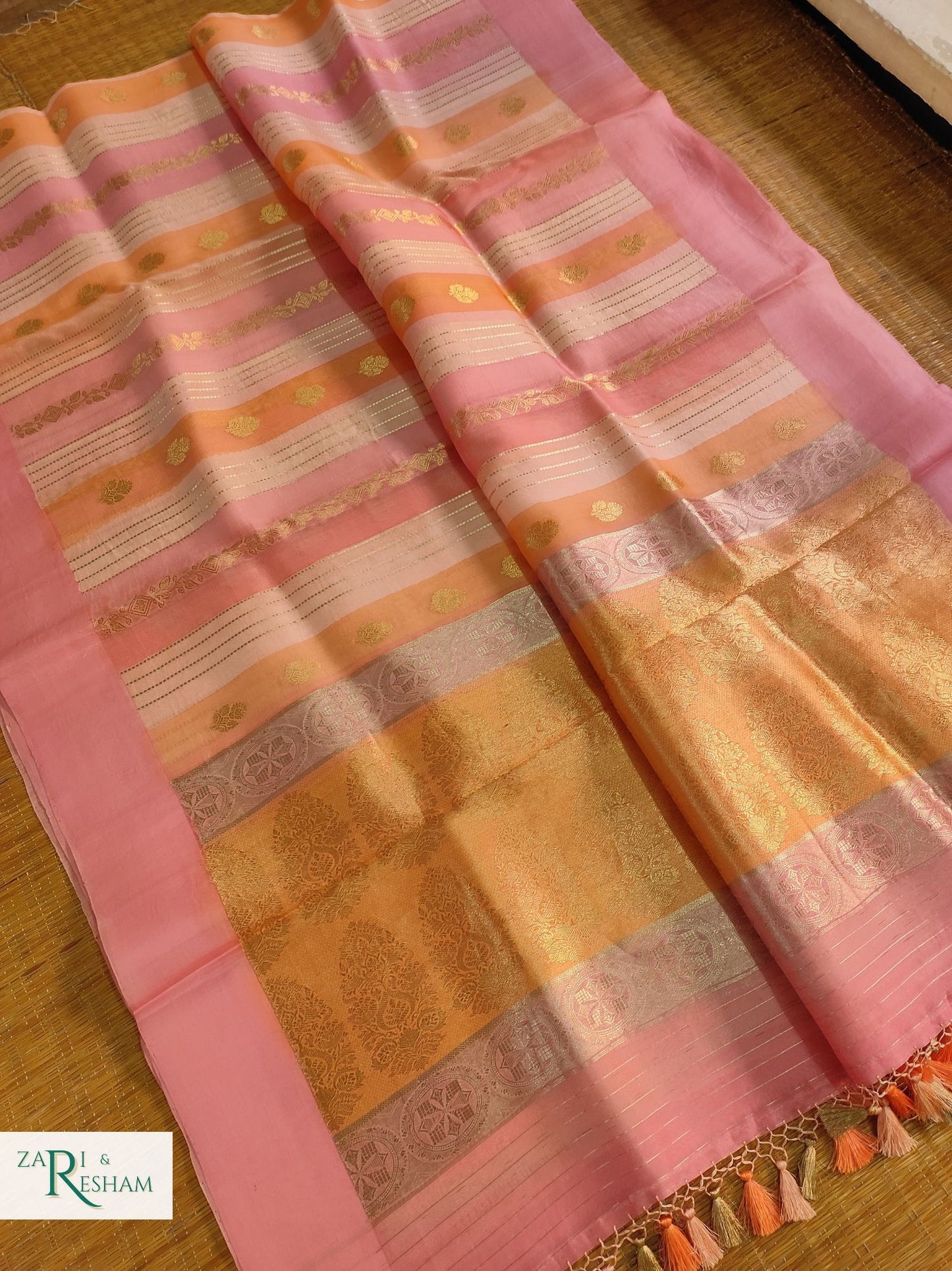 Pure Kora Handloom Kadhuwa Silk Saree with Satin Silk Border in Rangkat Dye - Pink