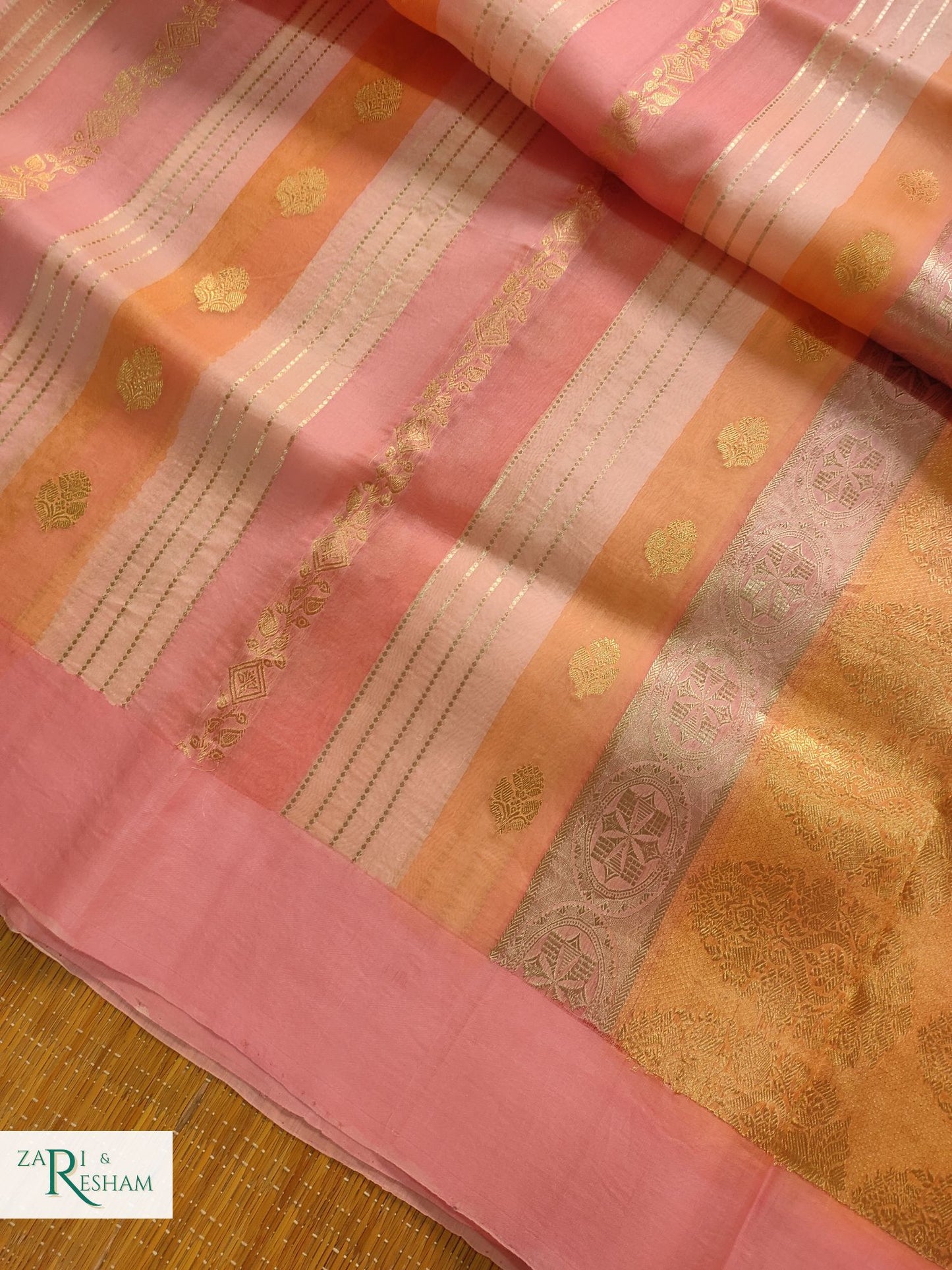 Pure Kora Handloom Kadhuwa Silk Saree with Satin Silk Border in Rangkat Dye - Pink