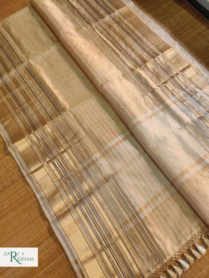 Pure Tissue Silk Sarees with Chinya Stripes - Gold (Natural)