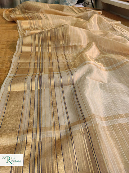 Pure Tissue Silk Sarees with Chinya Stripes - Gold (Natural)