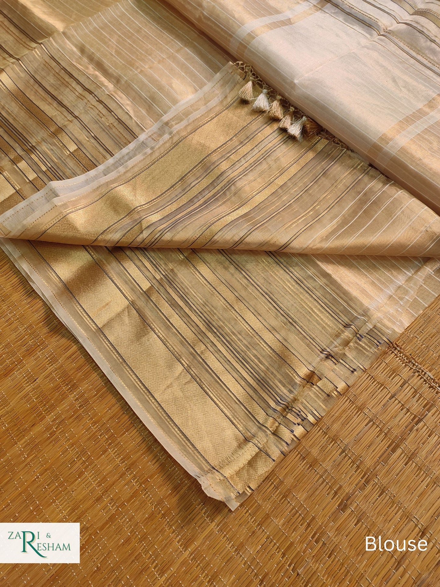 Pure Tissue Silk Sarees with Chinya Stripes - Gold (Natural)