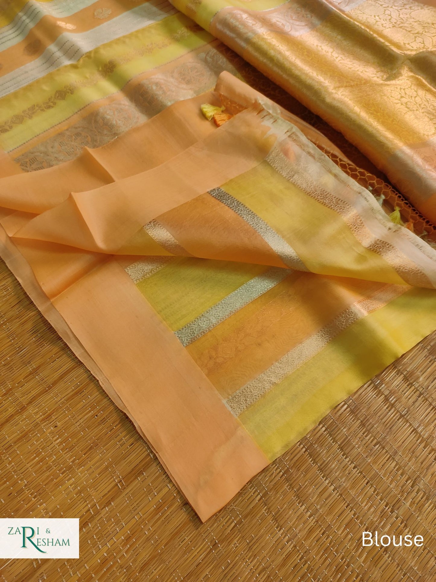 Pure Kora Handloom Kadhuwa Silk Saree with Satin Silk Border in Rangkat Dye - Peach