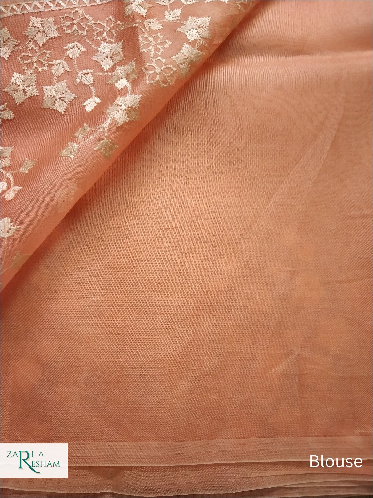 Pure Organza Silk Saree with Beautiful Star Style Embroidery Work - Peach