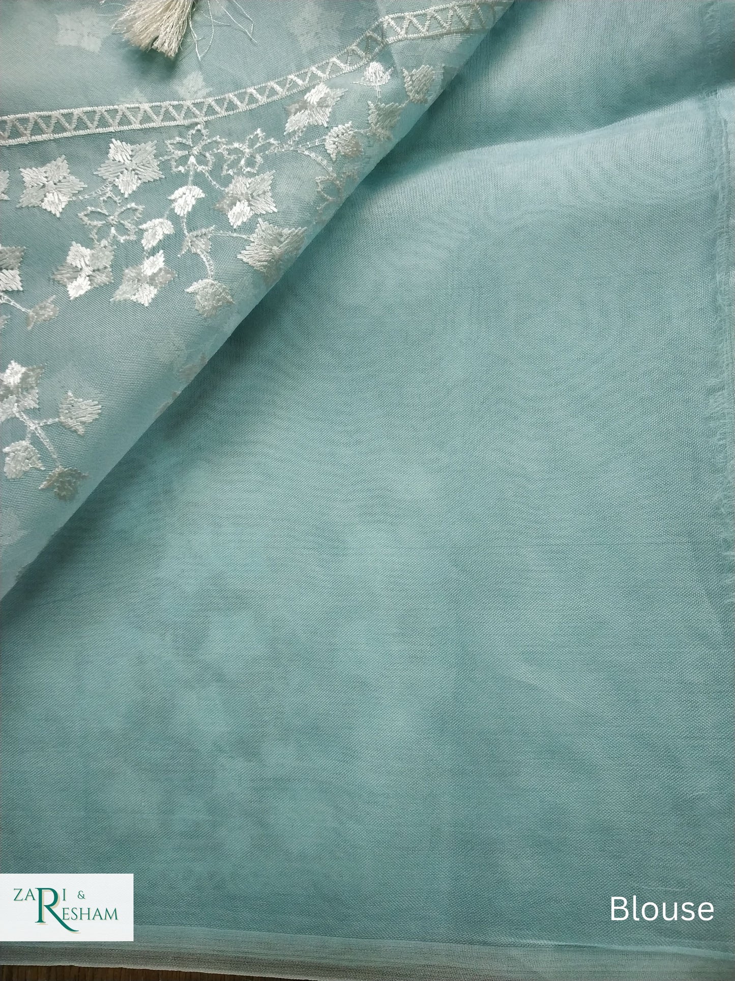 Pure Organza Silk Saree with Beautiful Star Style Embroidery Work - Sky Blue