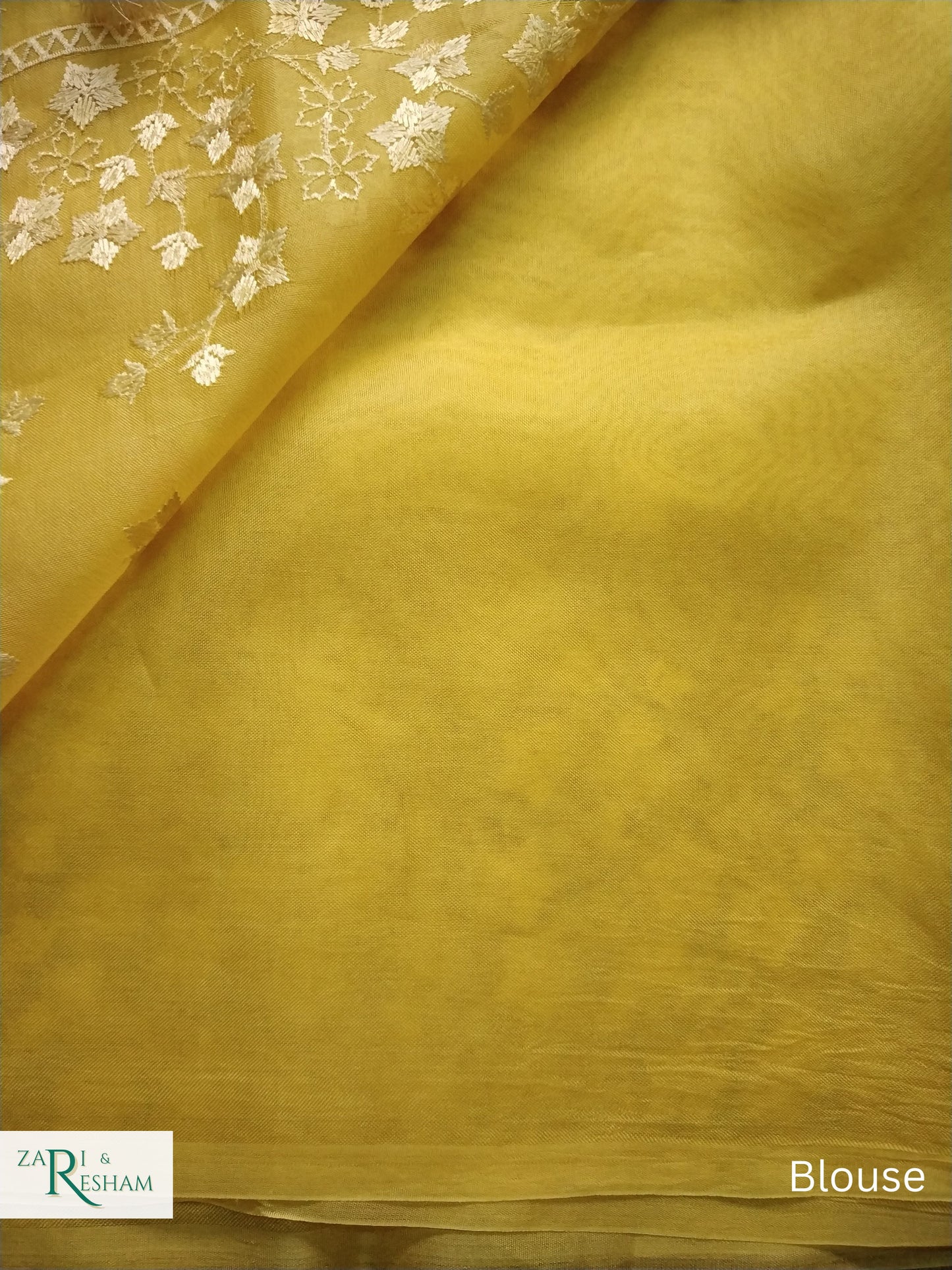 Pure Organza Silk Saree with Beautiful Star Style Embroidery Work - Yellow