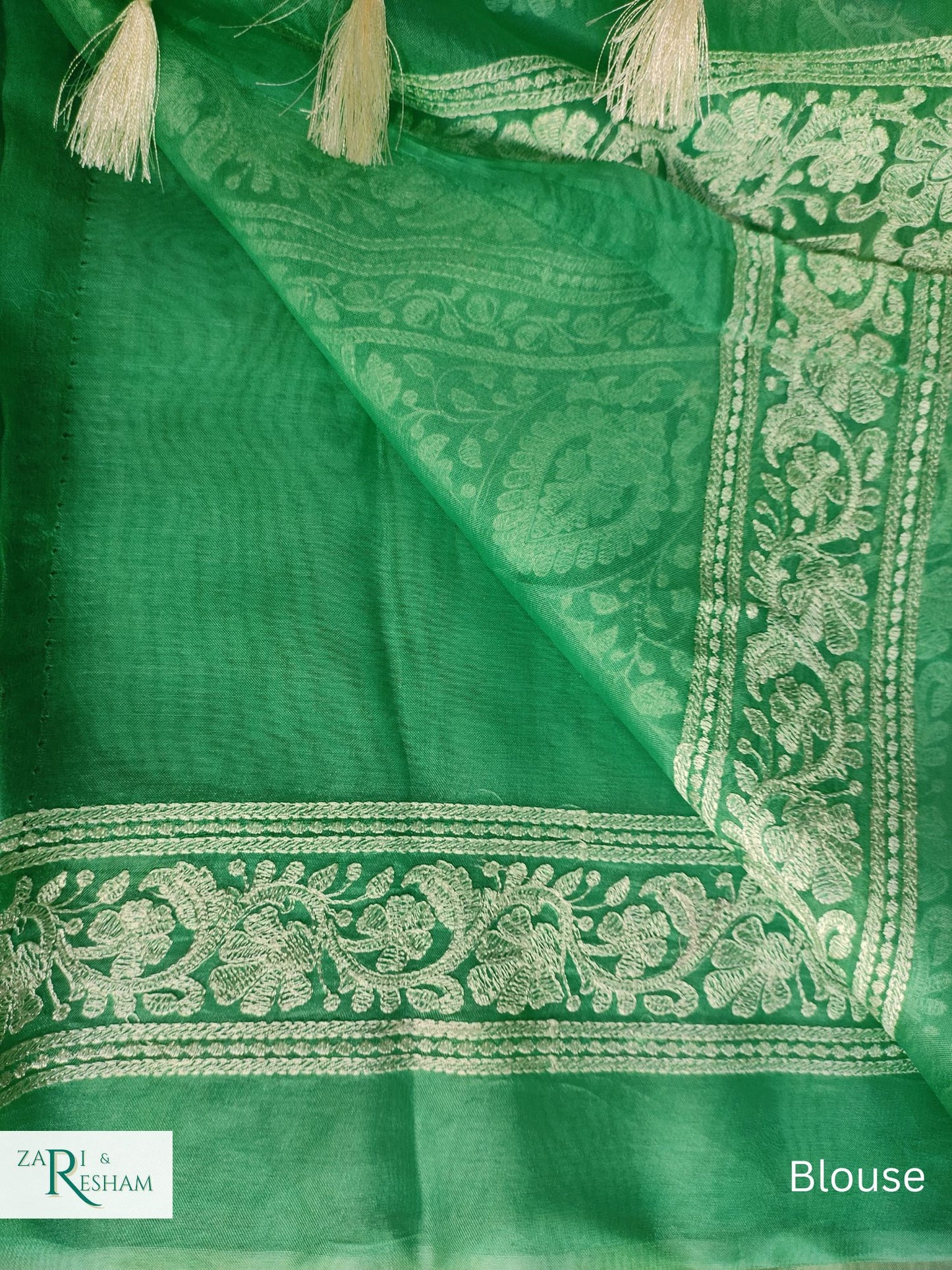 Pure Organza Silk Saree with Beautiful Chikankari Embroidery Work - Sea Green