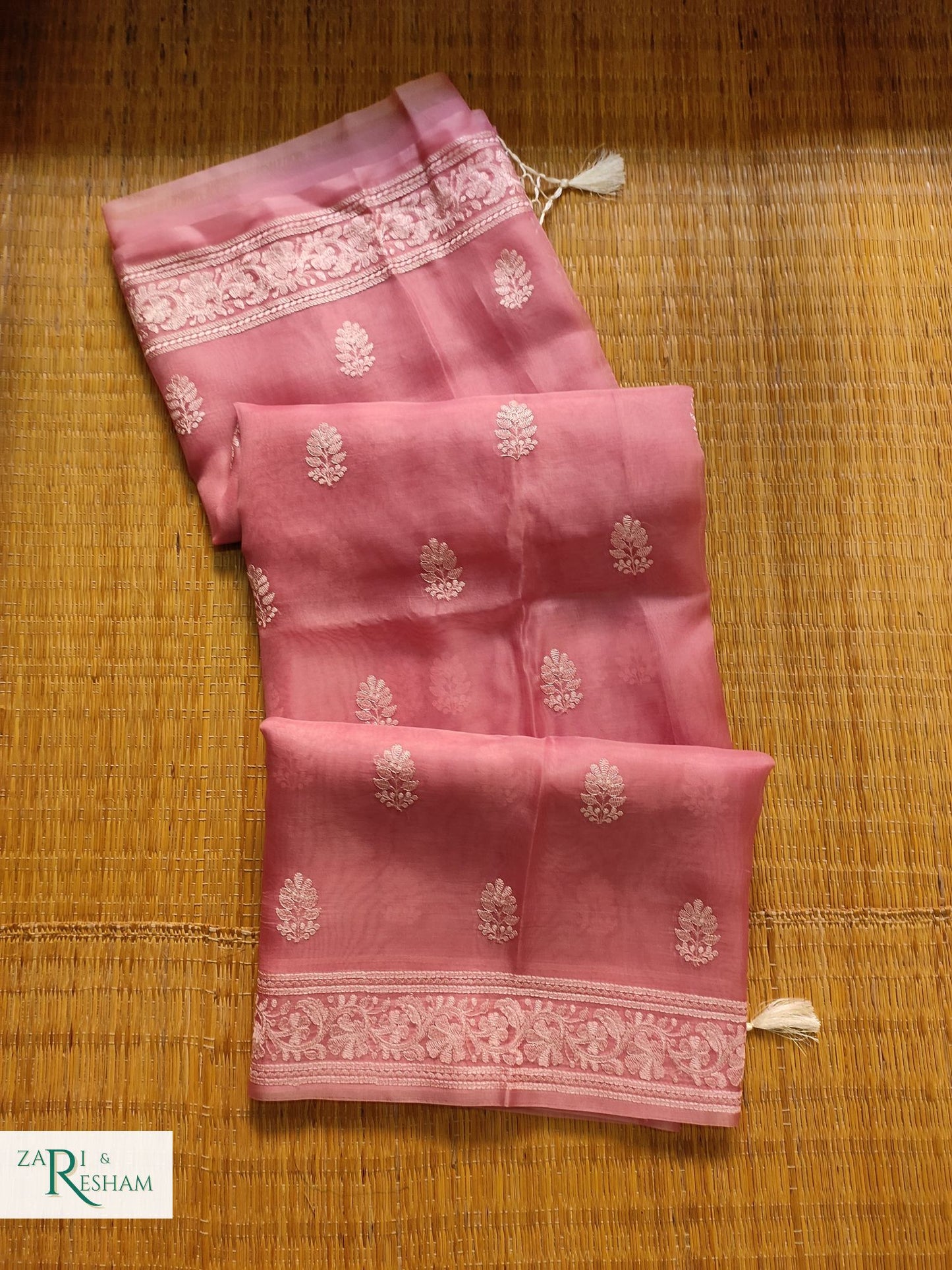 Pure Organza Silk Saree with Beautiful Chikankari Embroidery Work - Copper