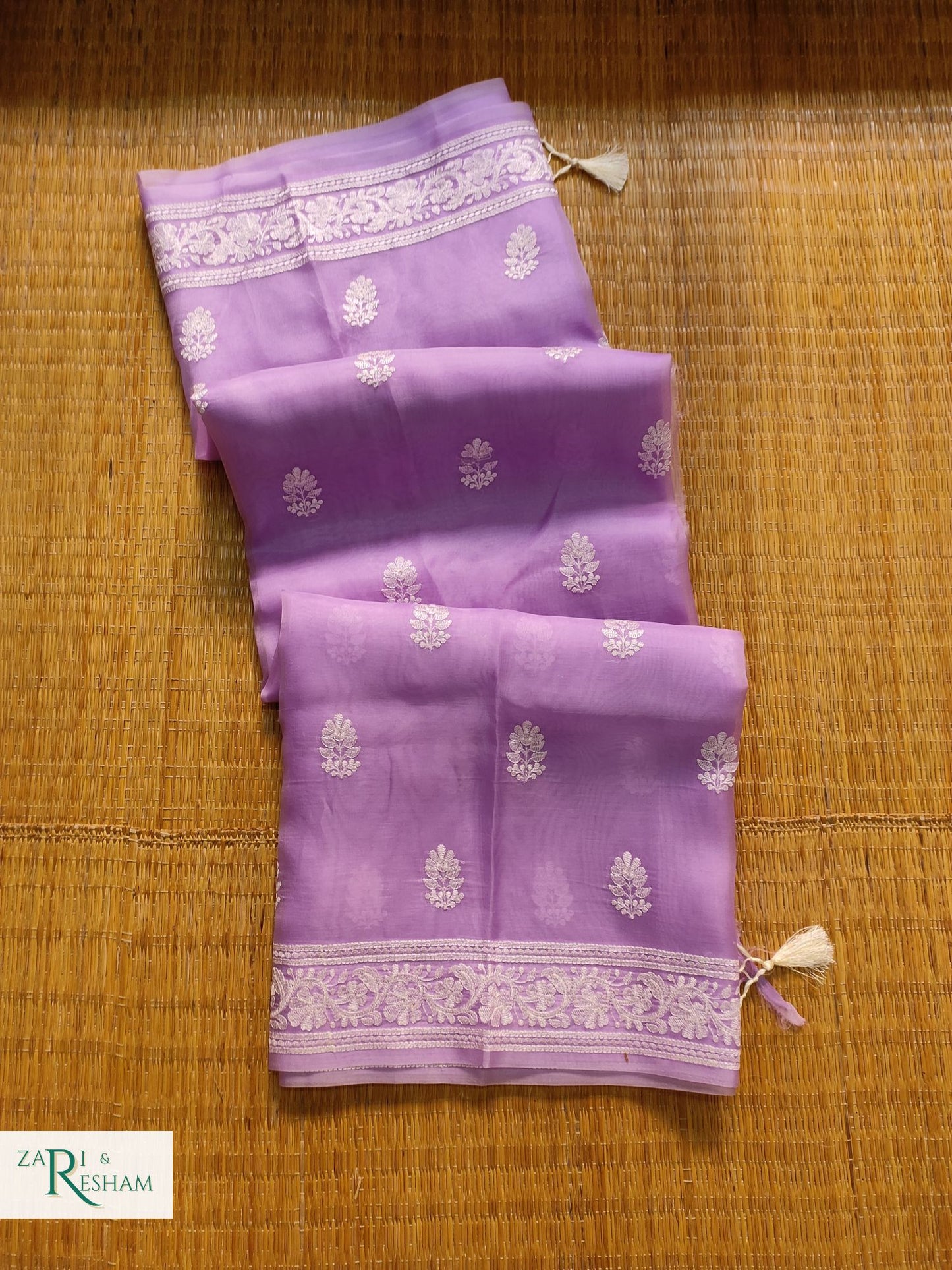 Pure Organza Silk Saree with Beautiful Chikankari Embroidery Work - Lavender