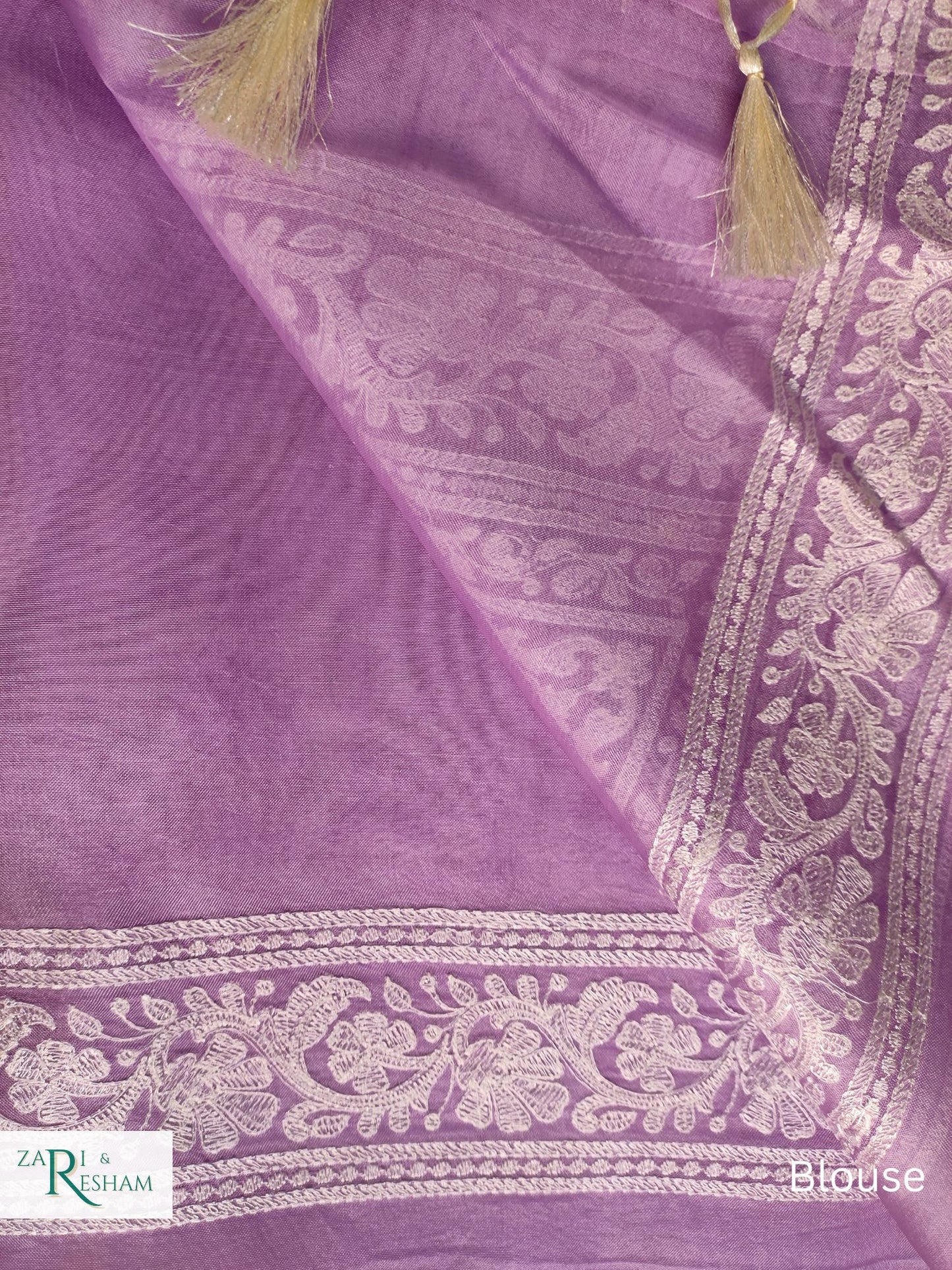 Pure Organza Silk Saree with Beautiful Chikankari Embroidery Work - Lavender