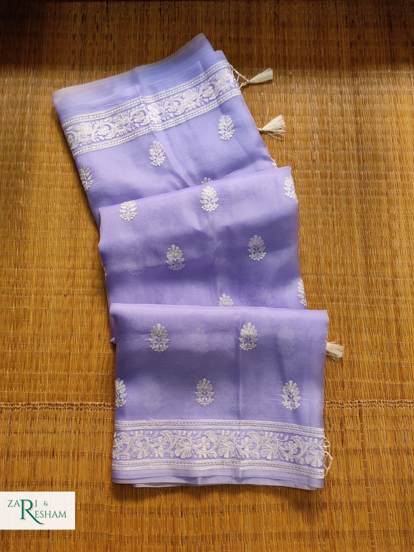 Pure Organza Silk Saree with Beautiful Chikankari Embroidery Work - Mouve