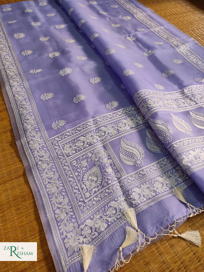 Pure Organza Silk Saree with Beautiful Chikankari Embroidery Work - Mouve