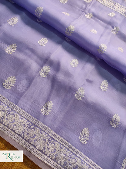 Pure Organza Silk Saree with Beautiful Chikankari Embroidery Work - Mouve