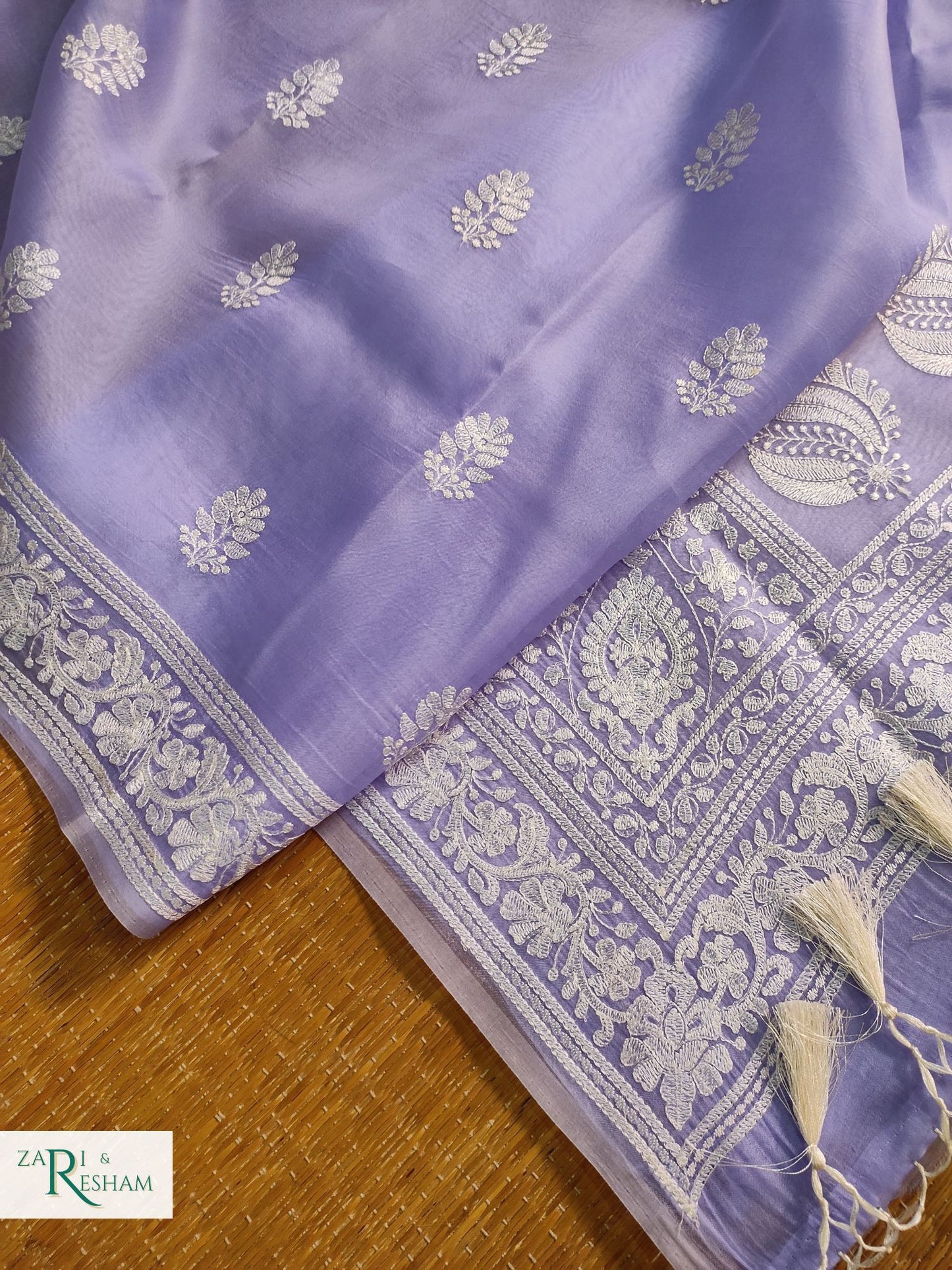 Pure Organza Silk Saree with Beautiful Chikankari Embroidery Work - Mouve