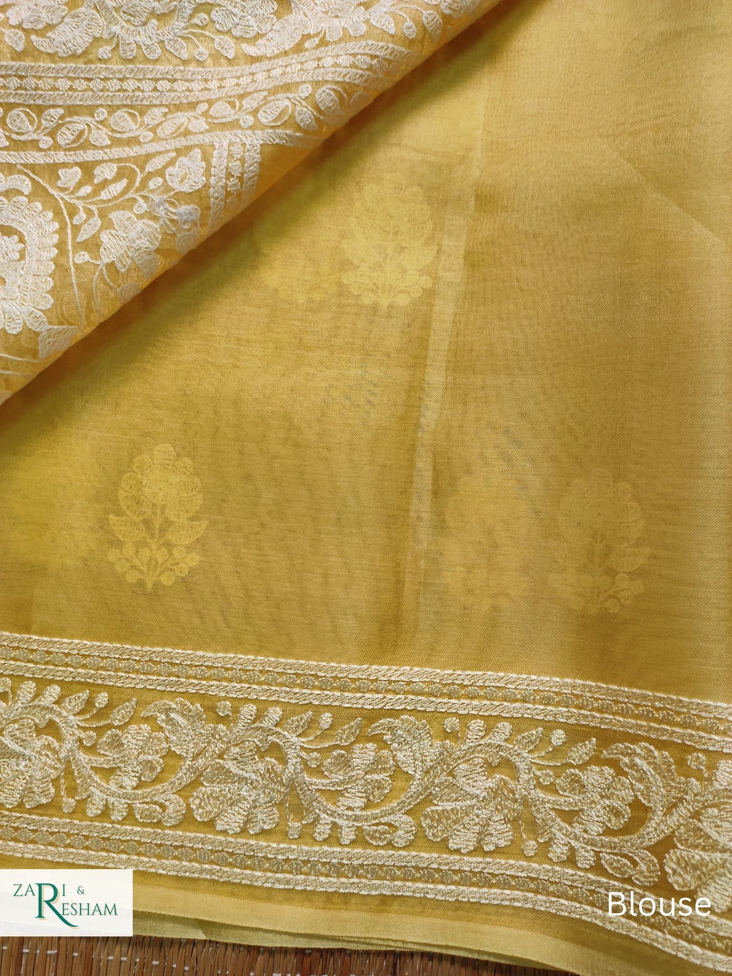 Pure Organza Silk Saree with Beautiful Chikankari Embroidery Work - Gold Yellow