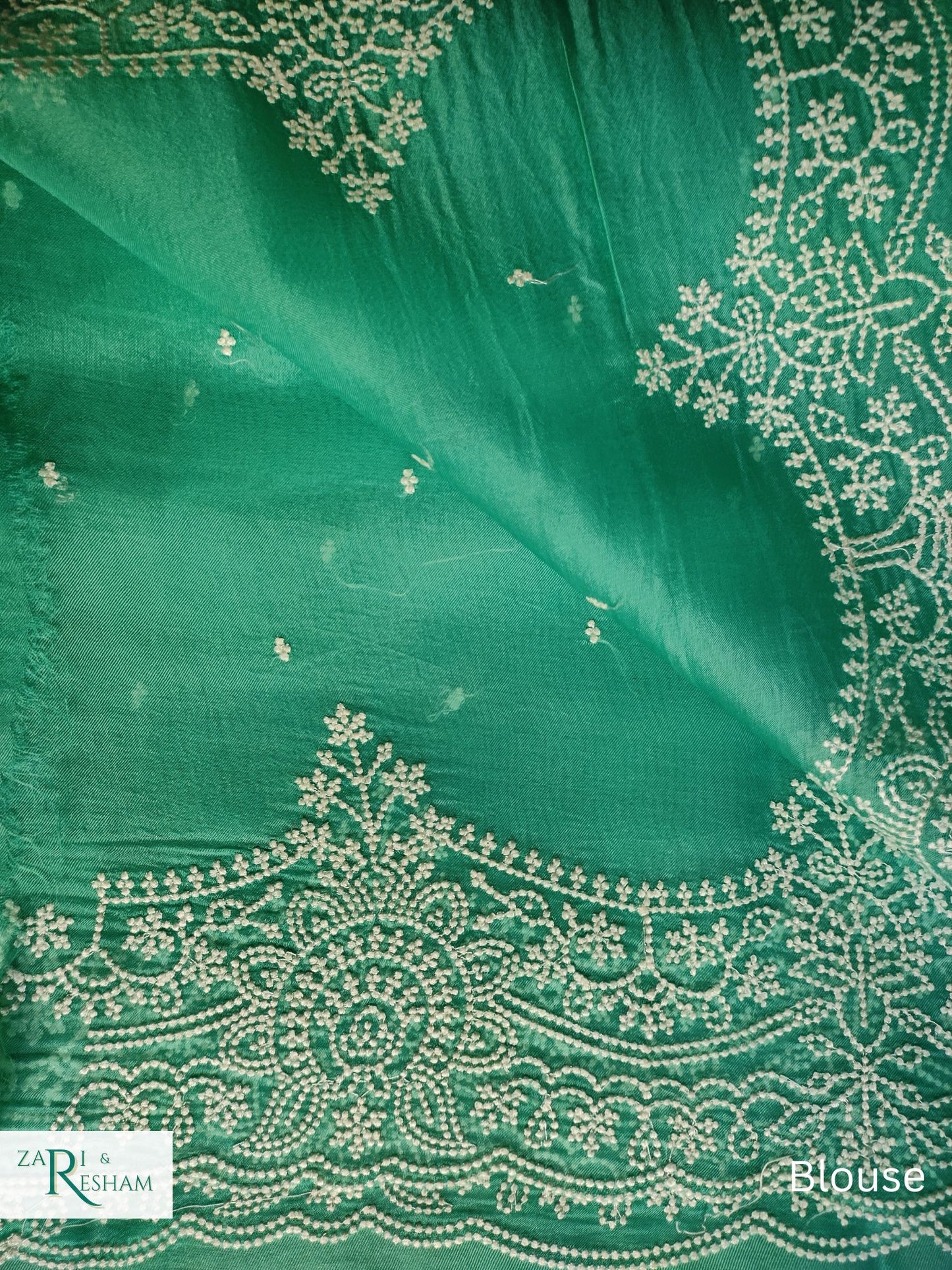 Pure Organza Silk Saree with Beautiful Pearl Style Embroidery Work with Scalloped Edges - Sea Green