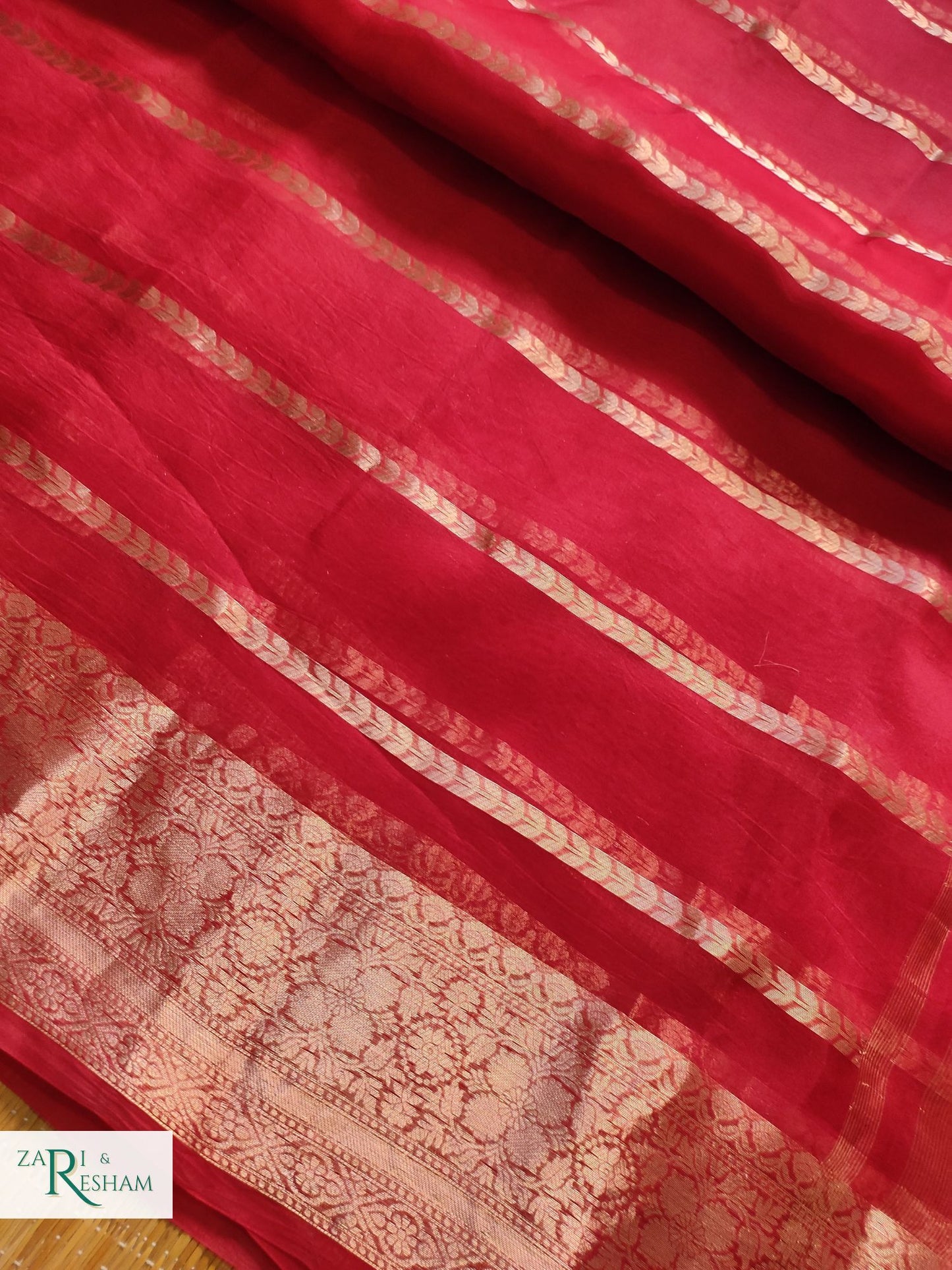 Pure Kora Silk Saree with Reshmi Zari - Red