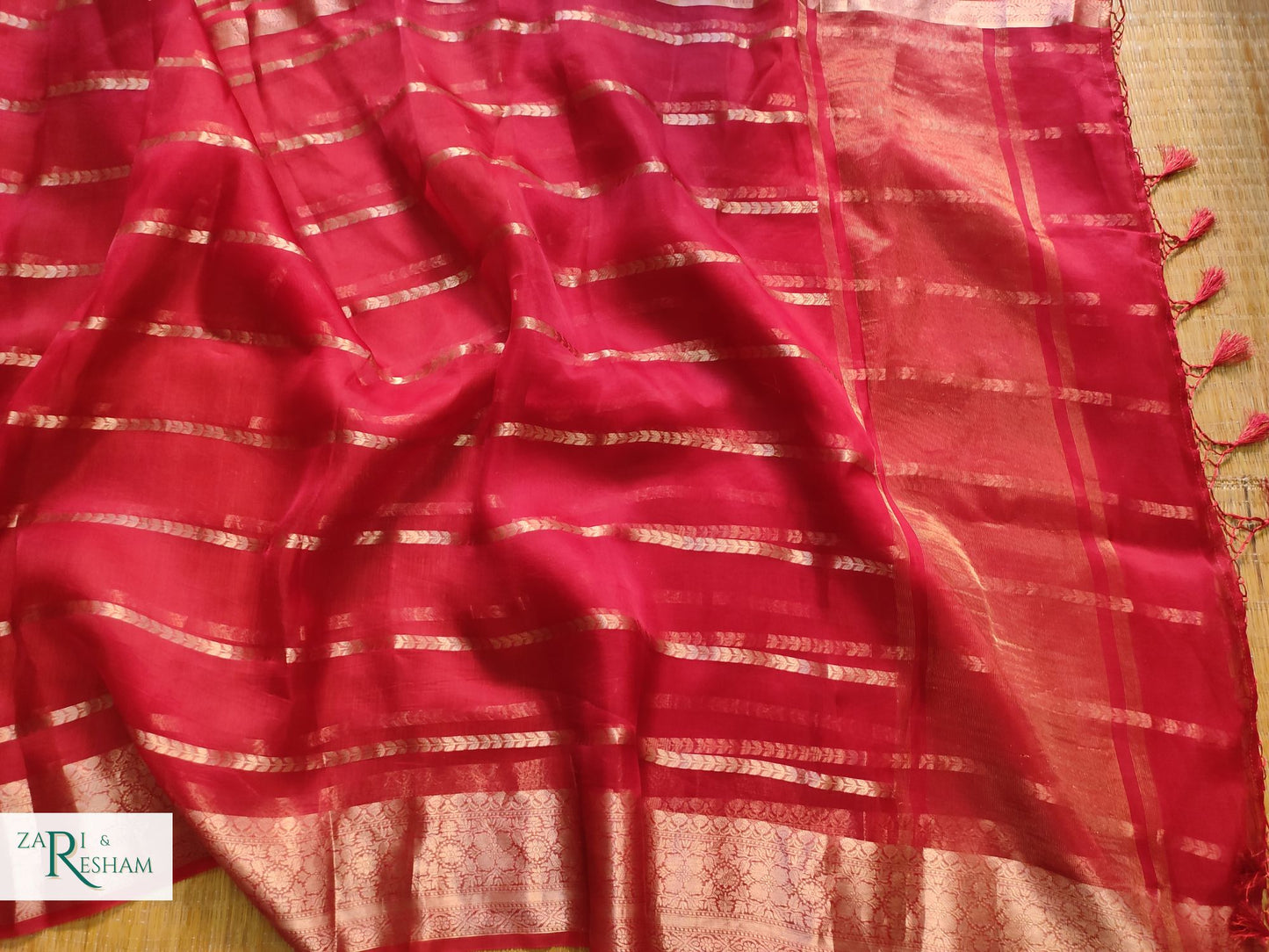 Pure Kora Silk Saree with Reshmi Zari - Red