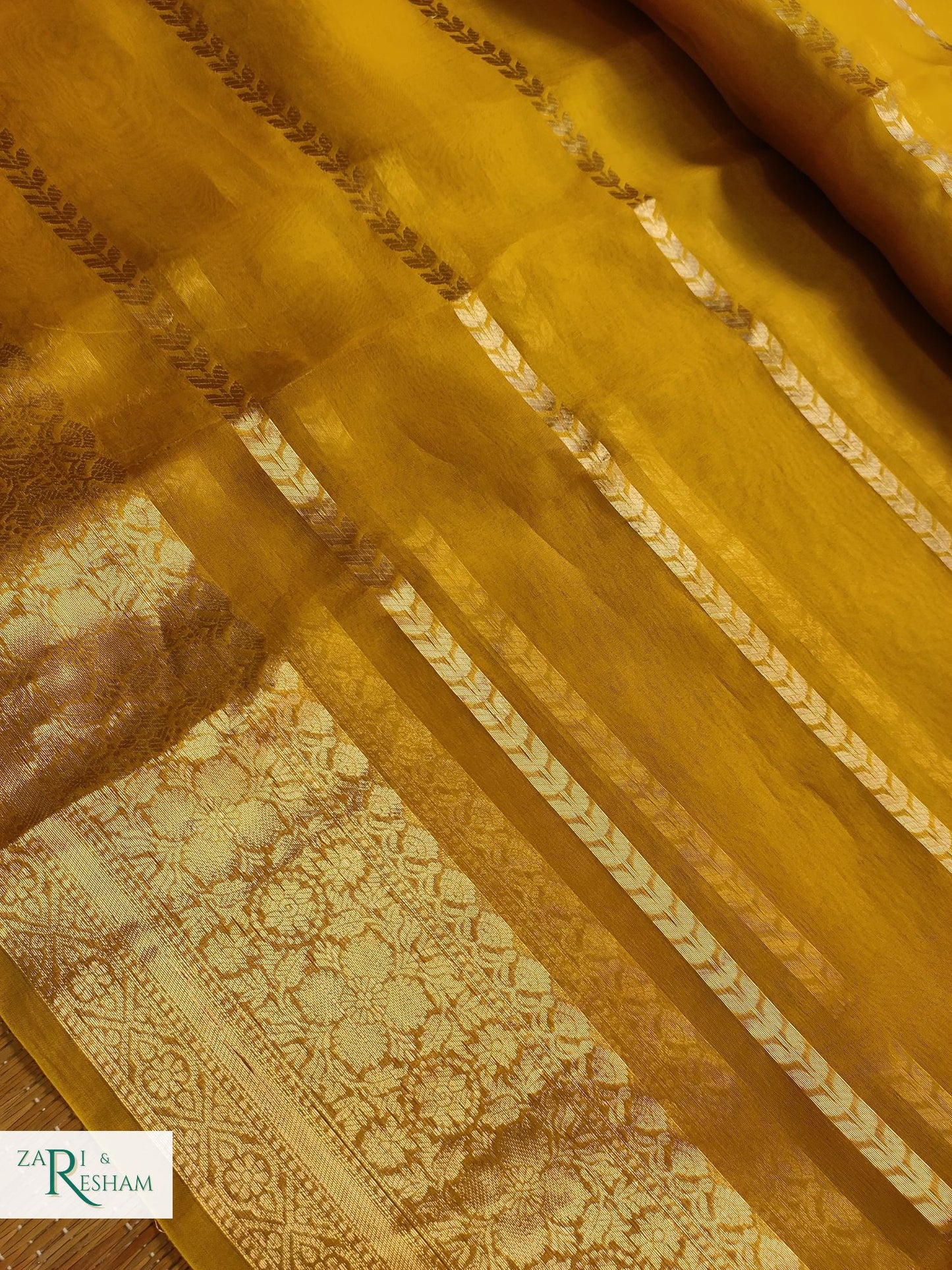 Pure Kora Silk Saree with Reshmi Zari - Mustard