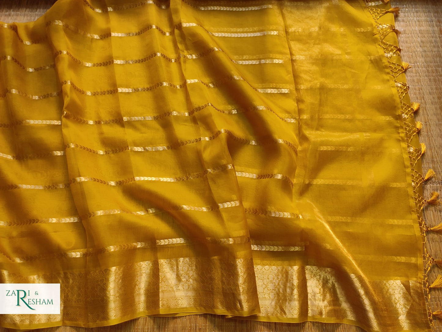 Pure Kora Silk Saree with Reshmi Zari - Mustard