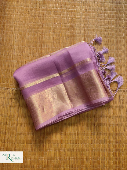 Pure Kora Silk Saree with Reshmi Zari - Lavender