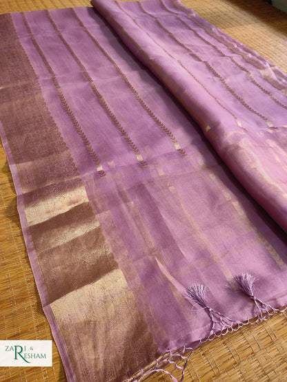 Pure Kora Silk Saree with Reshmi Zari - Lavender