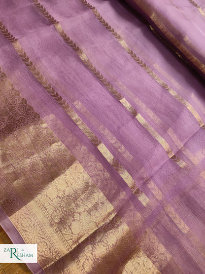 Pure Kora Silk Saree with Reshmi Zari - Lavender