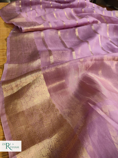 Pure Kora Silk Saree with Reshmi Zari - Lavender