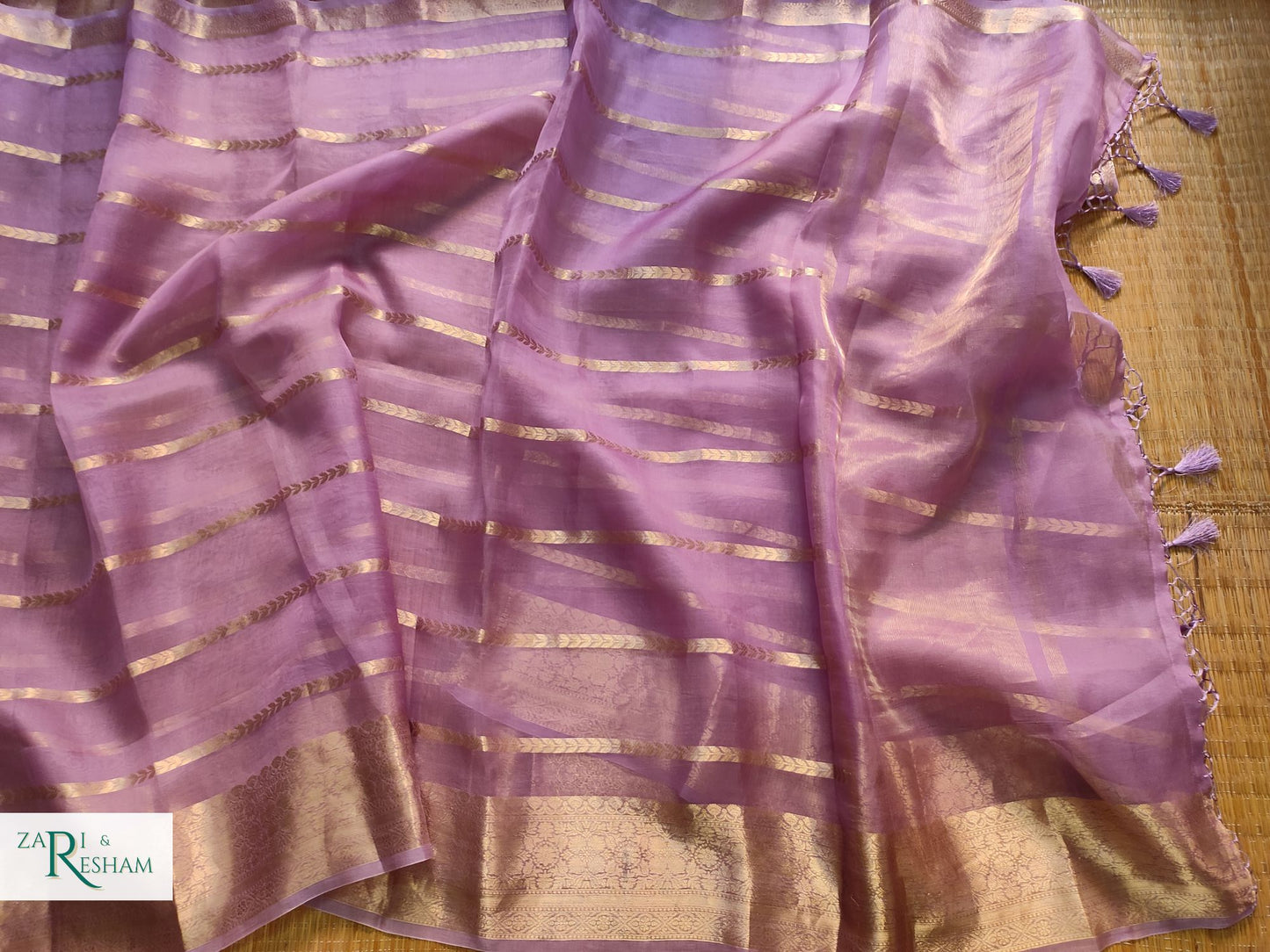 Pure Kora Silk Saree with Reshmi Zari - Lavender