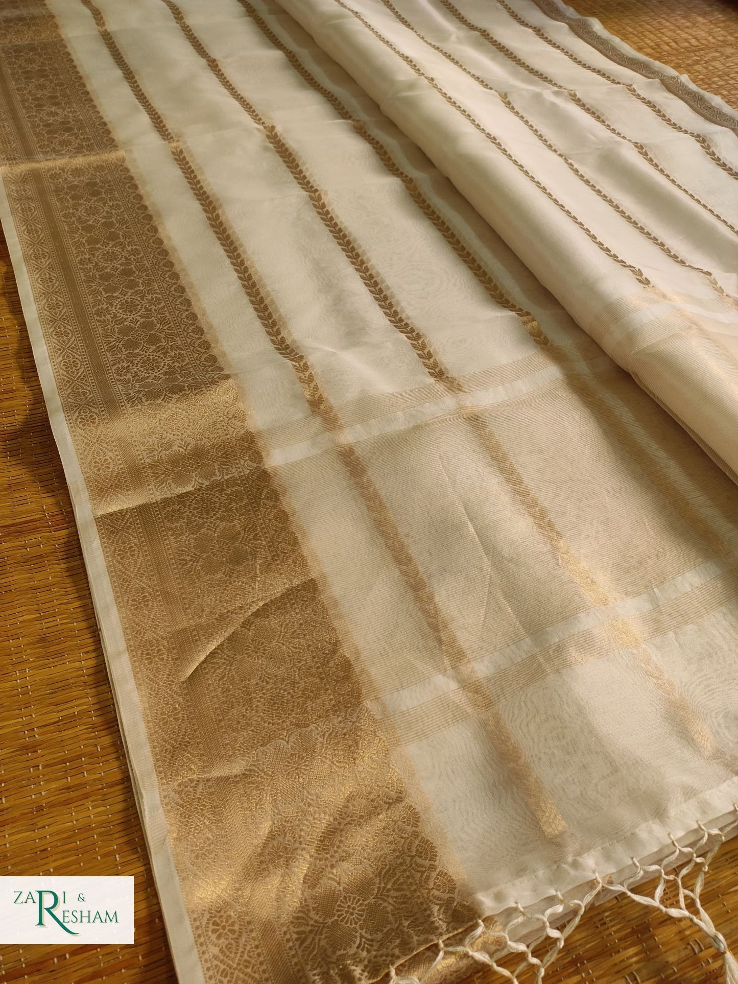 Pure Kora Silk Saree with Reshmi Zari - Off White