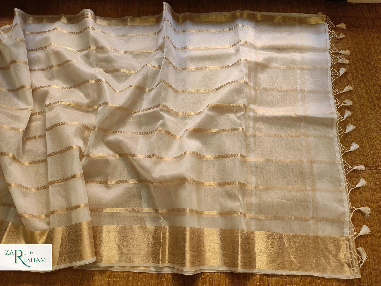 Pure Kora Silk Saree with Reshmi Zari - Off White