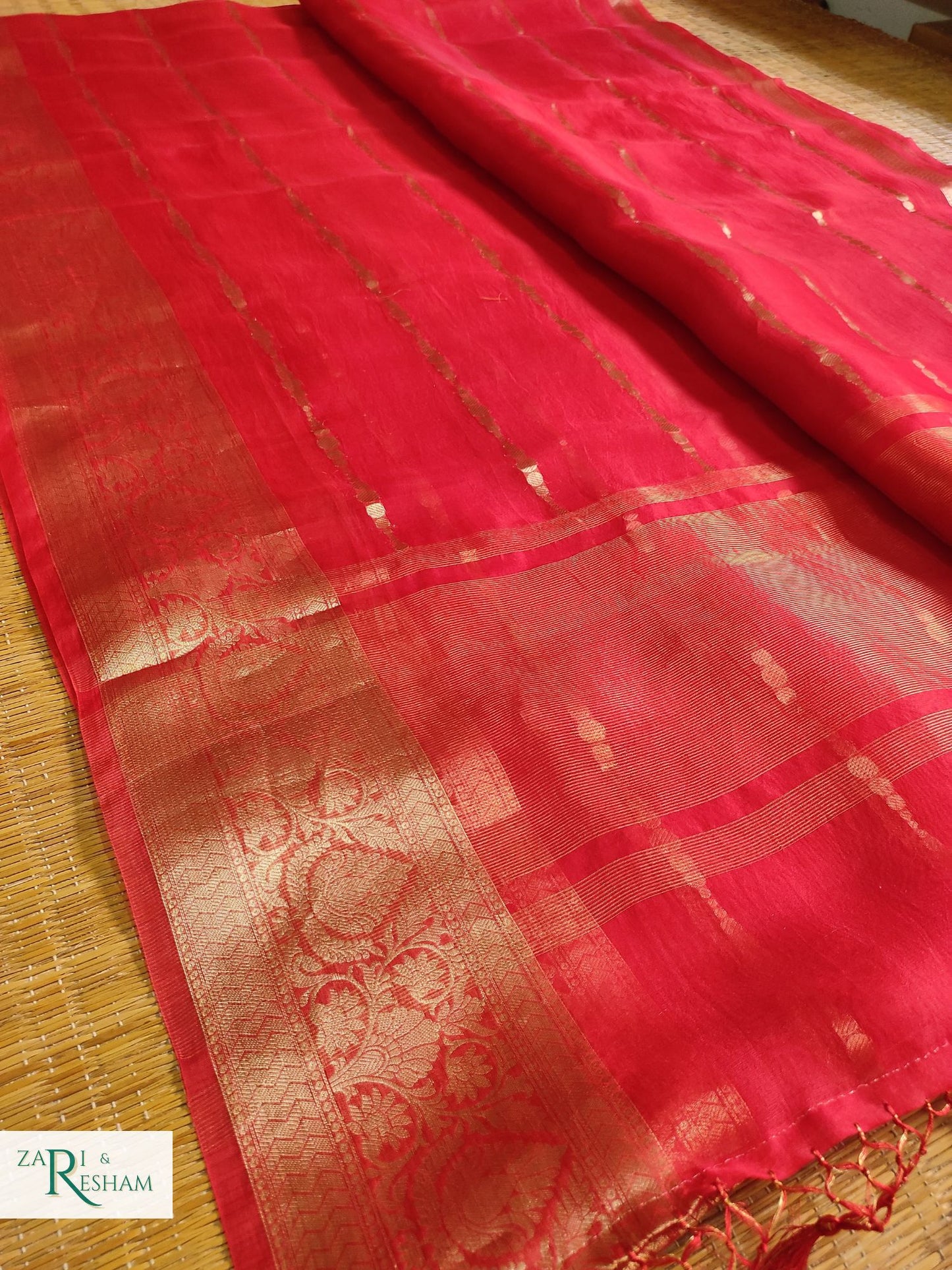 Pure Kora Silk Saree with Reshmi Zari - Red